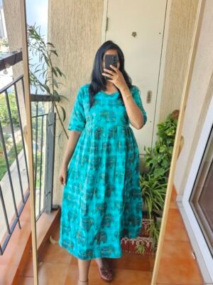 Rama green cotton checks frock.