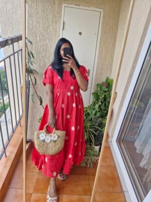 Coral Red Mul cotton gown