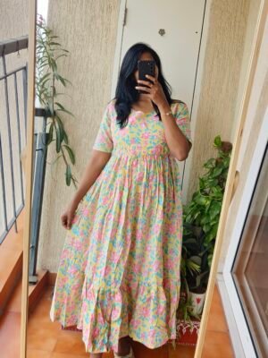 Yellow blue cotton frock