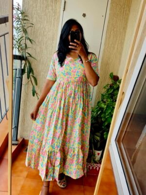 Yellow blue cotton frock