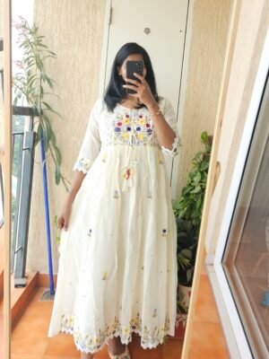 Half white Mul cotton dress.