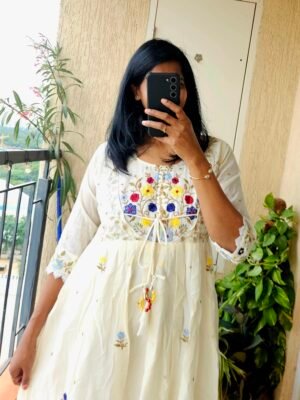 Half white Mul cotton dress.