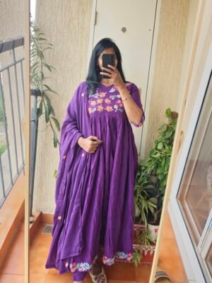 Purple Mul cotton kurta set.