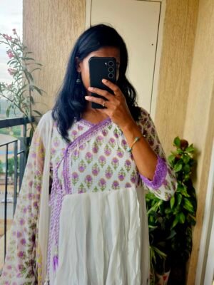 White purple Mul cotton kurta set