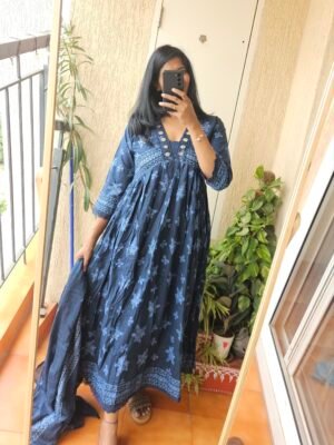 Blue cotton Kurta set.