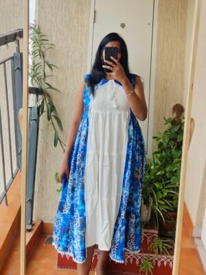 White blue rayon jacket dress