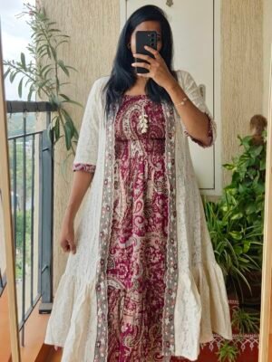 Maroon jacket dress.