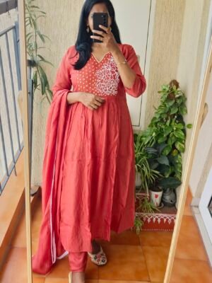 Orange Mul chanderi kurta set