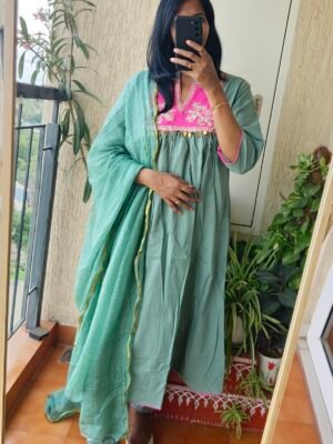 Sea green cotton kurta set
