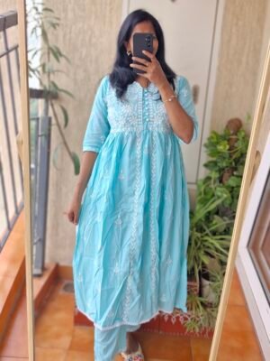 Blue Lucknowi Cotton Co-ord set