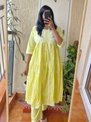 Yellow Lucknowi cotton co-ord set