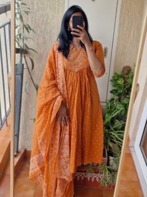 Orange cotton kurta set