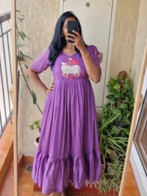 .Nandi Lavender Chinon Frock.