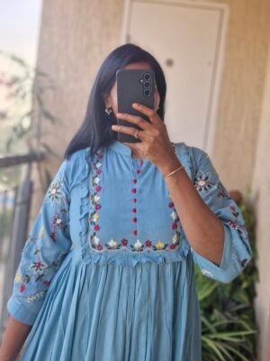 Blue vintage Mul cotton embroidery dress.