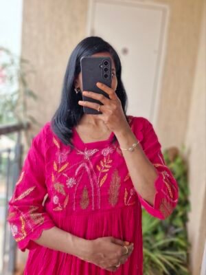 Rani pink Crushed Mul cotton dress.