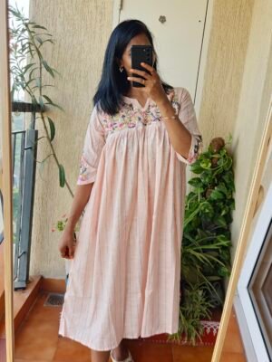 Peach linen embroidery dress.