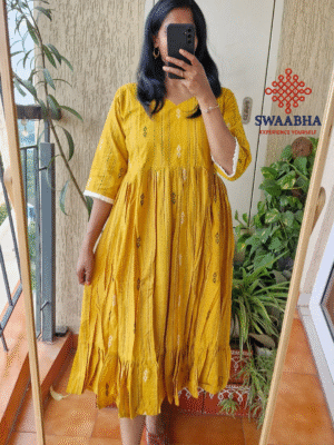 Mustard yellow Jamdhani dress