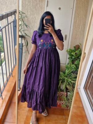 Purple embroidered casual dress.