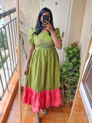 Methi Green and pink dual shade casual dress