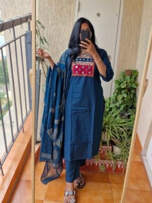 Teal blue Handloom cotton dress.