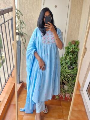 Sky blue Mul cotton kurta set