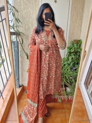 Rust orange Jaipur cotton kurta set