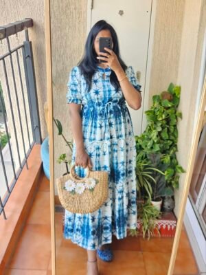 Blue Tie&Dye solid rayon maxi dress.