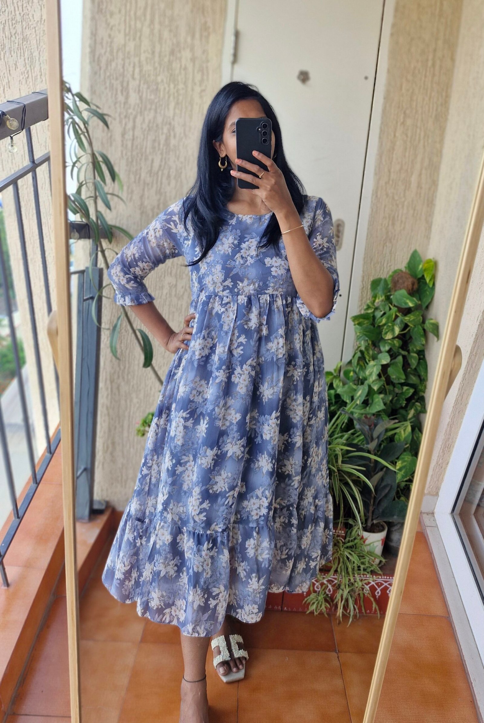 Grey Gerogette Floral Dress - Image 2