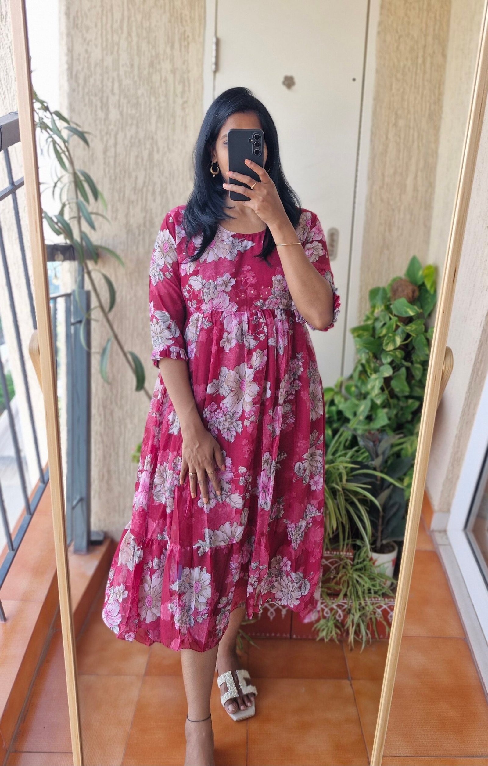 Mirchi Red floral Georgette Dress - Image 4