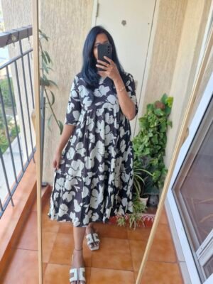 Black grey floral mul cotton dress.