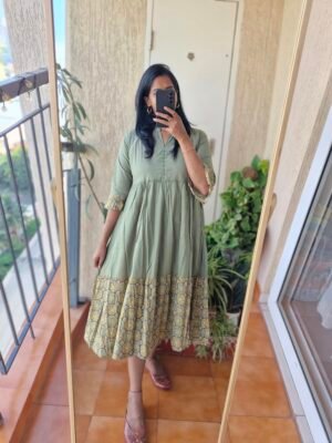 Olive green Ajrack cotton dress.