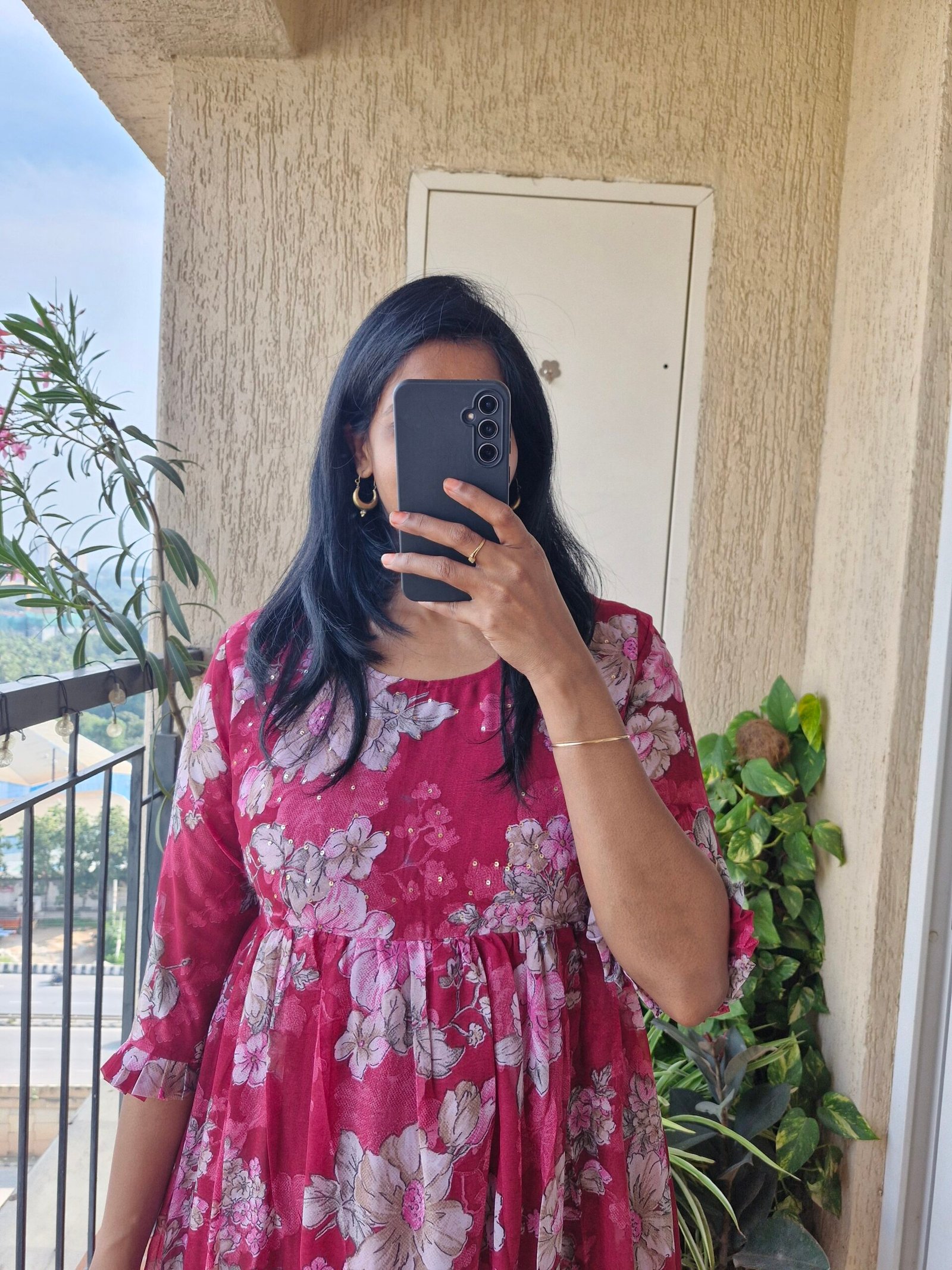 Mirchi Red floral Georgette Dress - Image 3