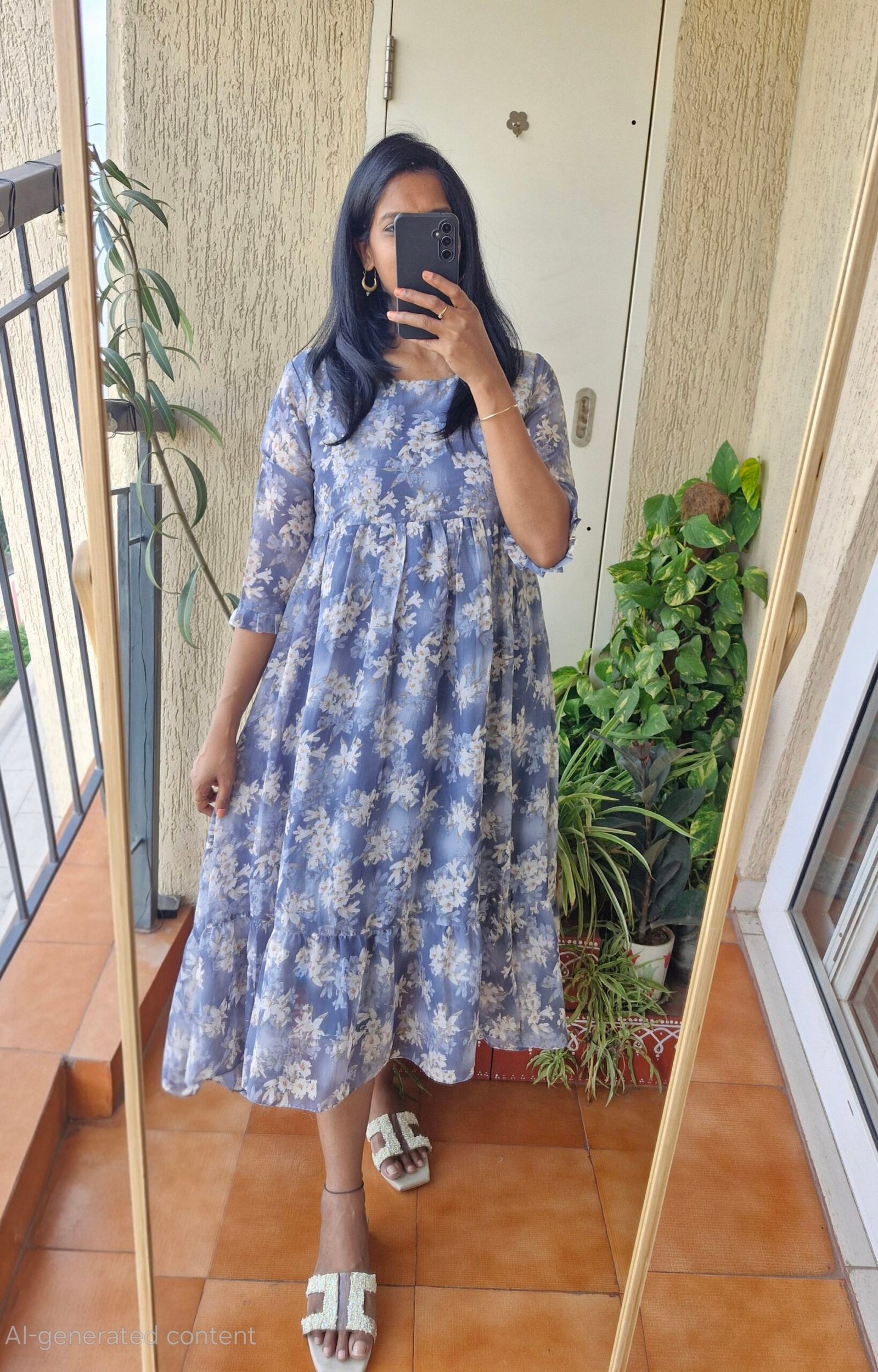 Grey Gerogette Floral Dress