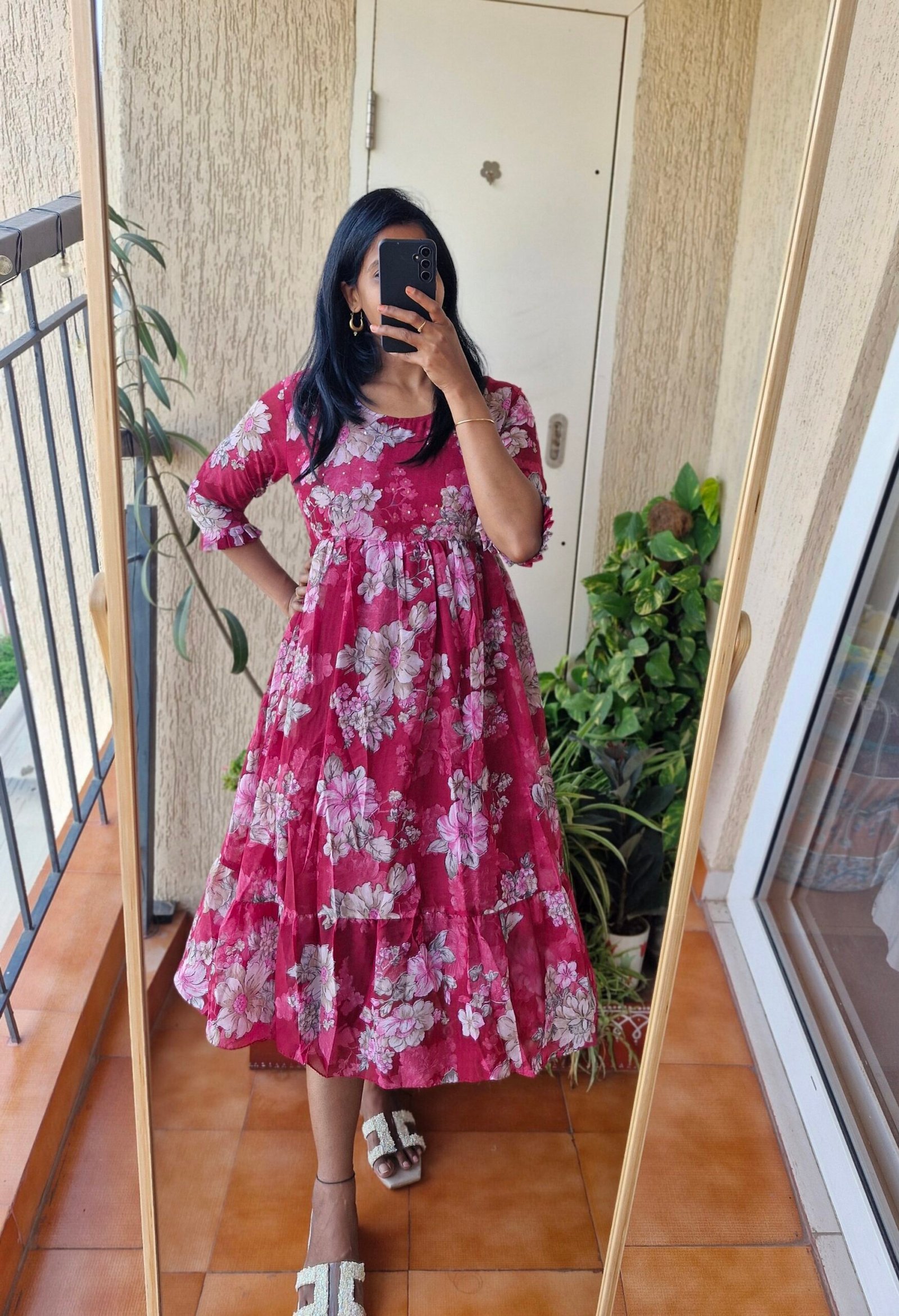 Mirchi Red floral Georgette Dress - Image 2