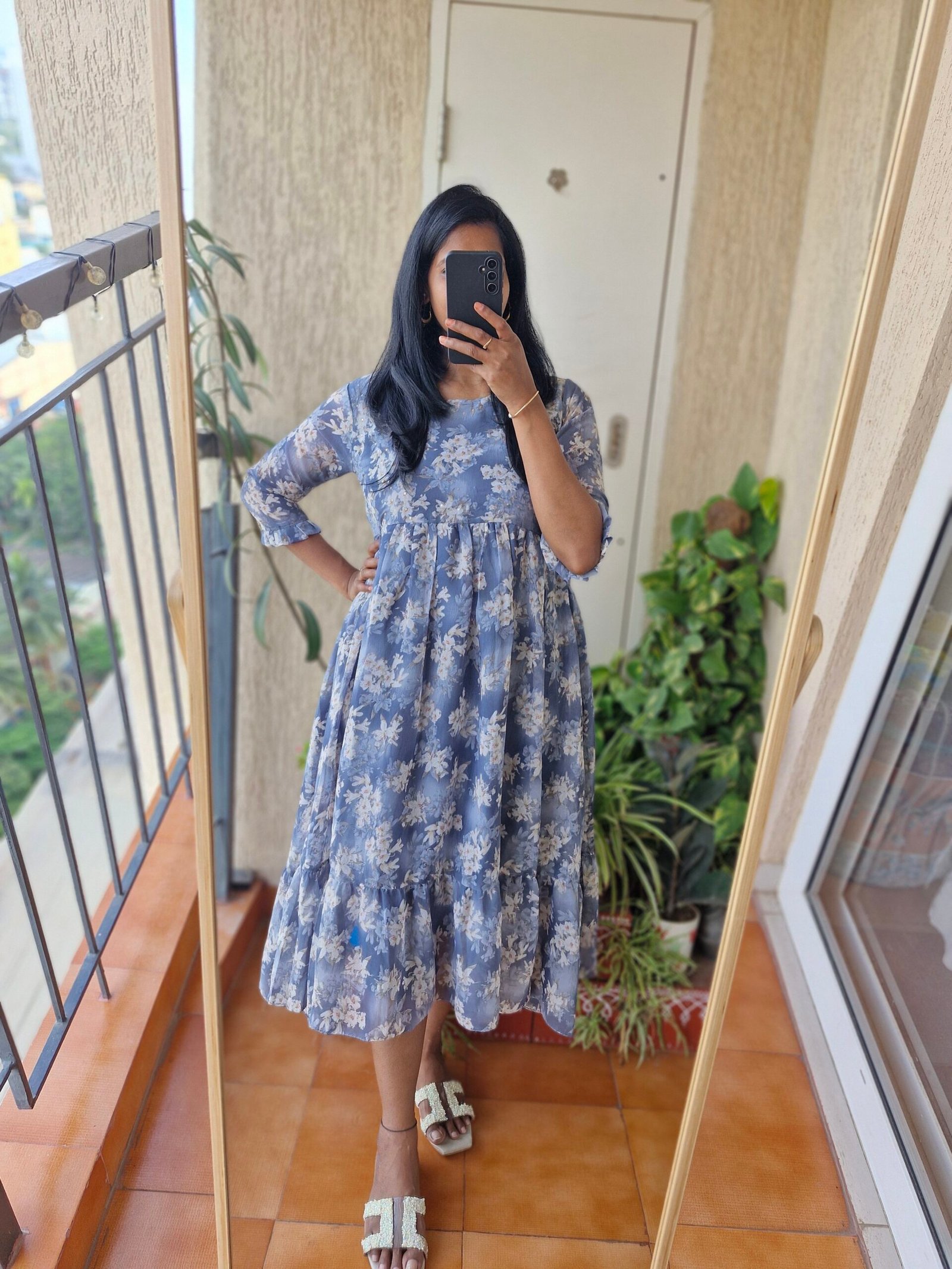 Grey Gerogette Floral Dress - Image 4