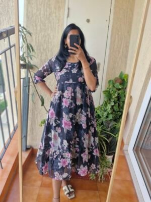 Black Georgette floral sequence dress