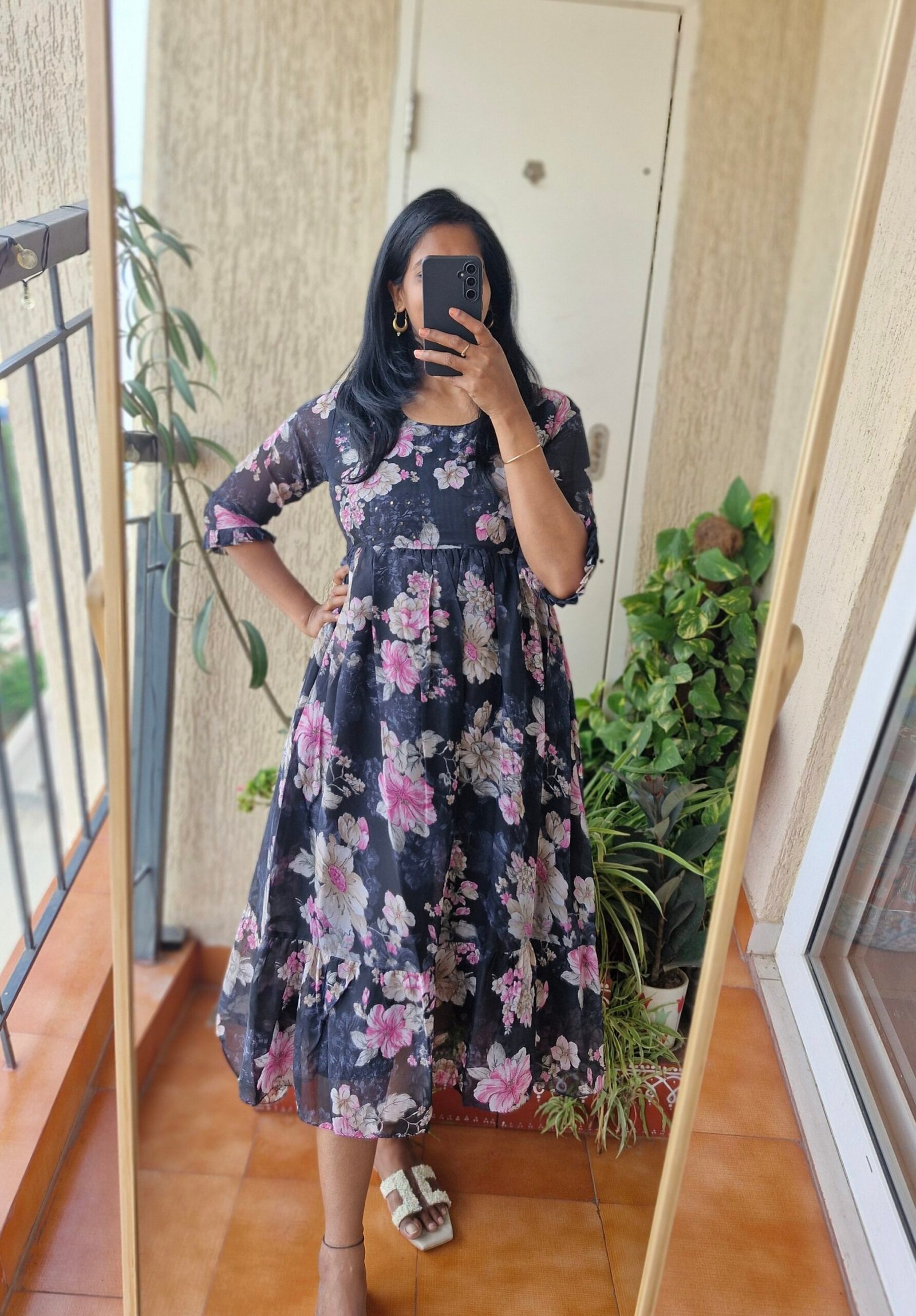Black Georgette floral sequence dress