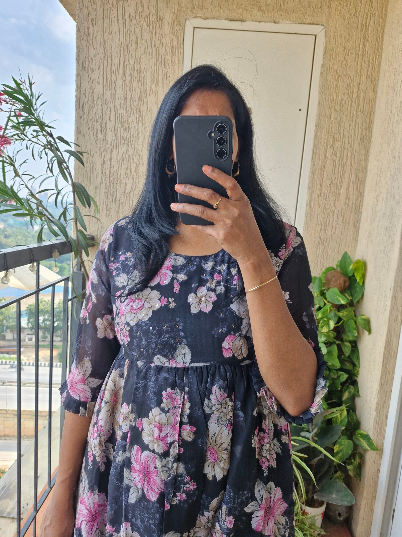 Black Georgette floral sequence dress - Image 4