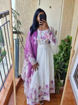 Chiffon purple Anarkali kurta set