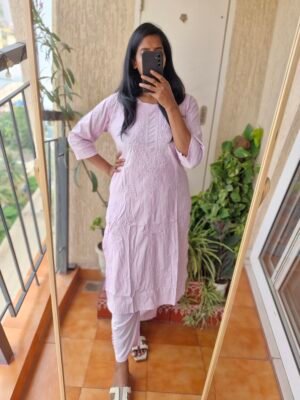 Lilac chikankari rayon Co-ord set.