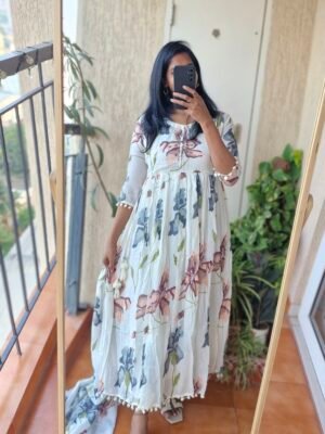 White&Maroon Mul cotton Kurta set