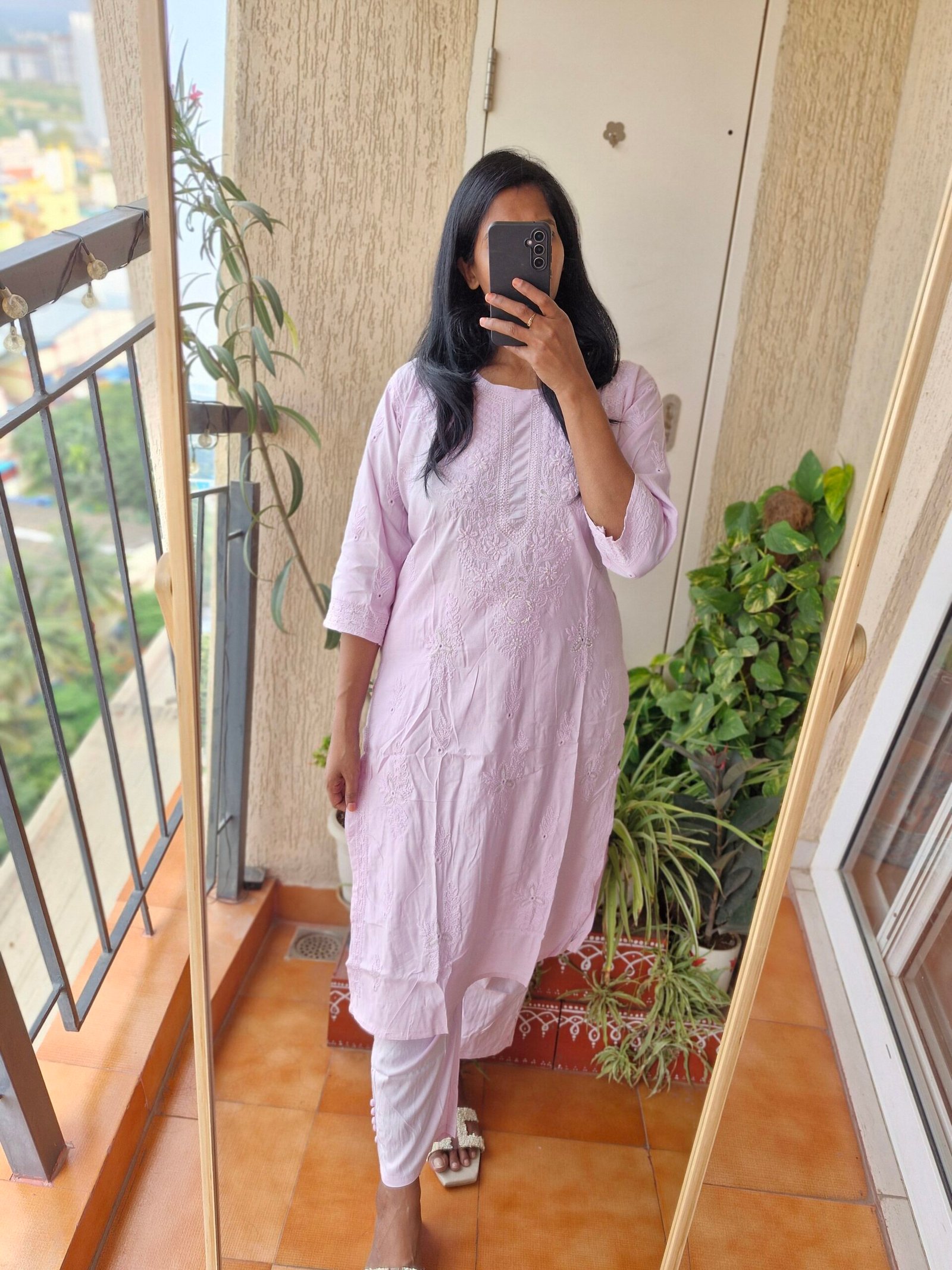Lilac chikankari rayon Co-ord set. - Image 3