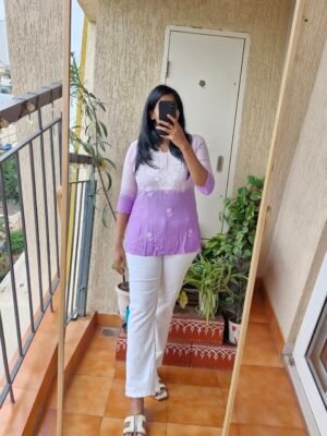 Purple Rayon chikankari short top.