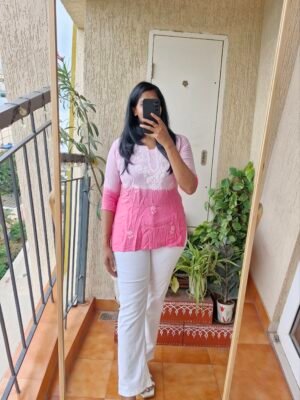 Pink Rayon chikankari short kurti