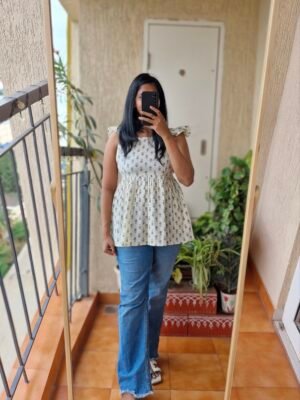 White block print peplum kurta