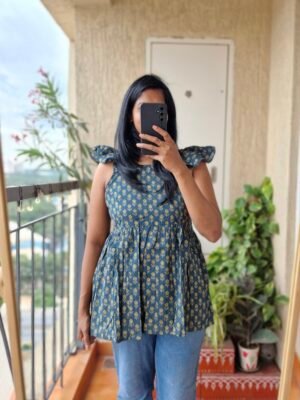 Teal Blue cotton peplum Top