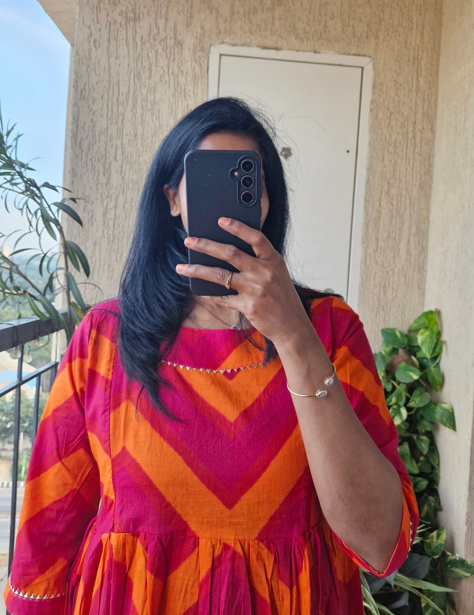 Pink Orange Feeding cotton dress. - Image 2