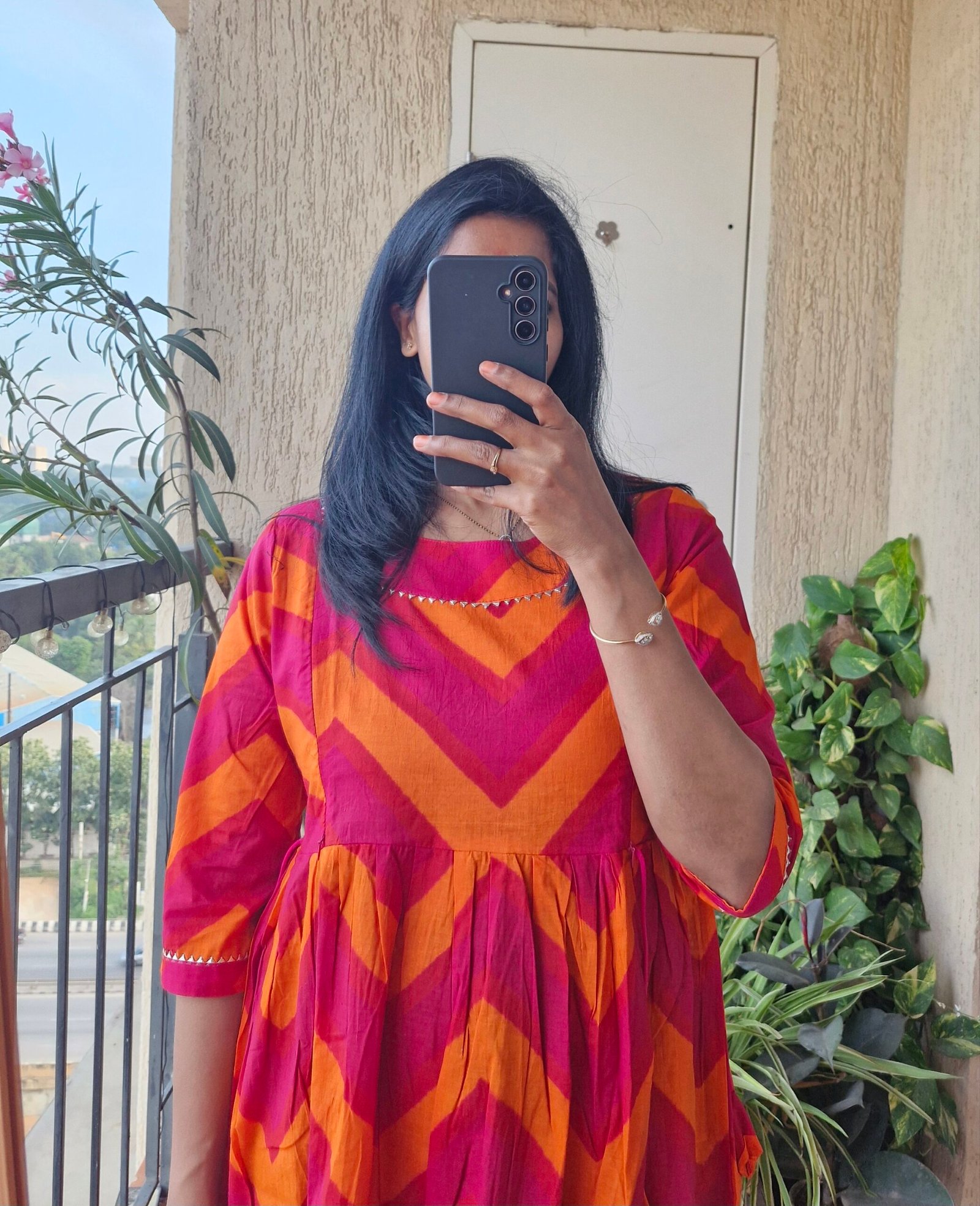 Pink Orange Feeding cotton dress. - Image 4