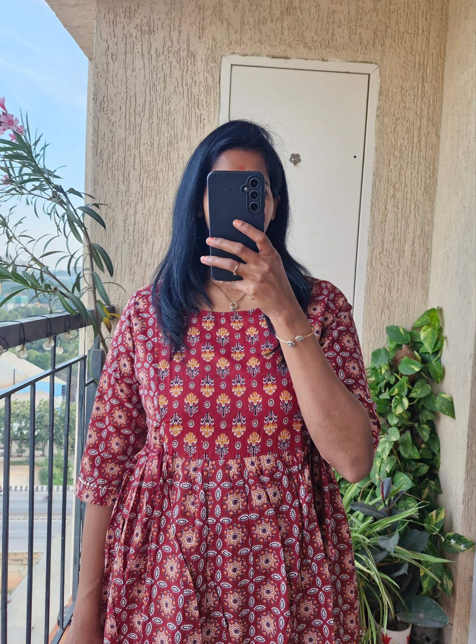 Brick Red floral Feeding cottin dress. - Image 3