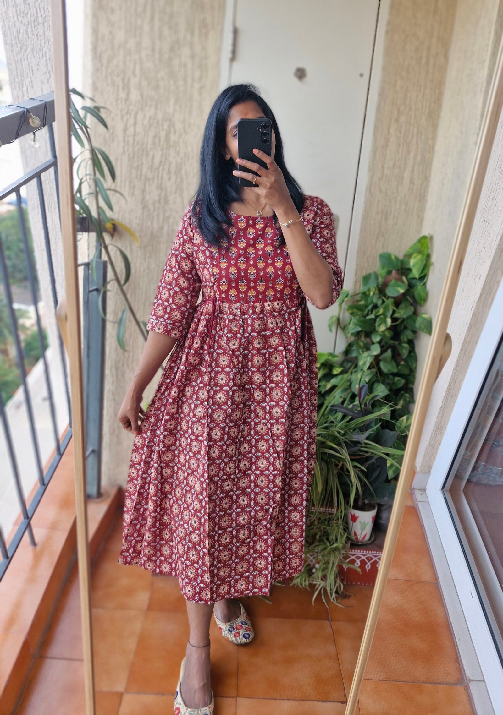 Brick Red floral Feeding cottin dress. - Image 2